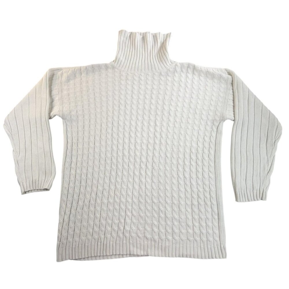 Vintage Paul Harris Sweater Womens Large White Cable Knit Turtleneck Pullover